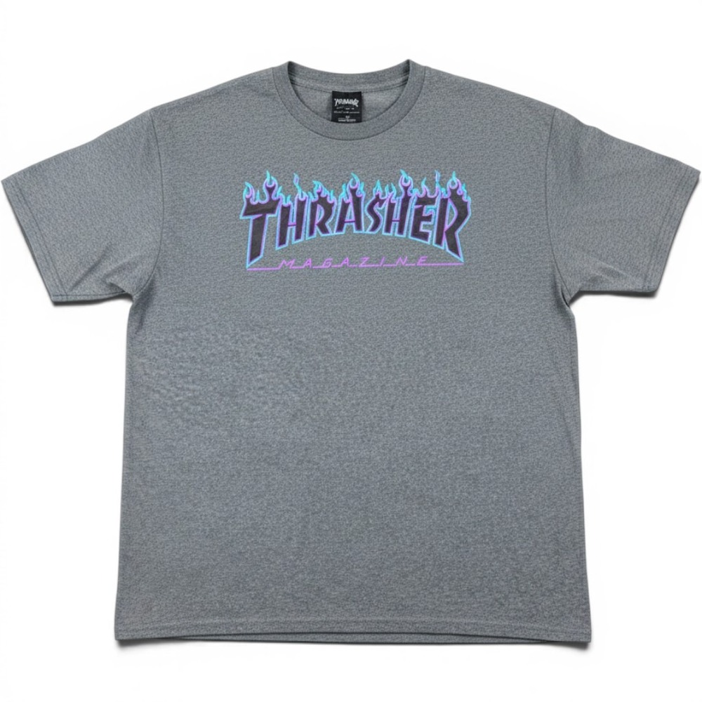 Thrasher Magazine Shirt Mens Large Gray Excellent Neon‎ Flame Logo Graphic Tee